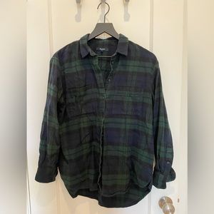 Madewell - Long Sleeve, Fleece Button Up - Plaid - 2 Front Pockets - Size Small